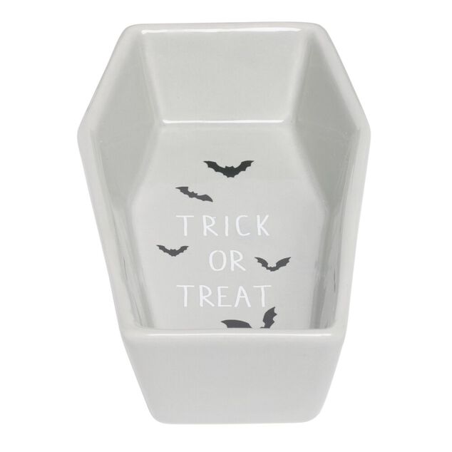 Coupelle Halloween forme cercueil dolomite blanc 9,5x17,5cm