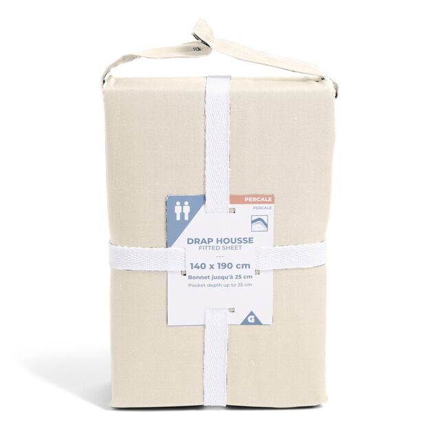 Drap housse 140x190cm 100% coton percale beige