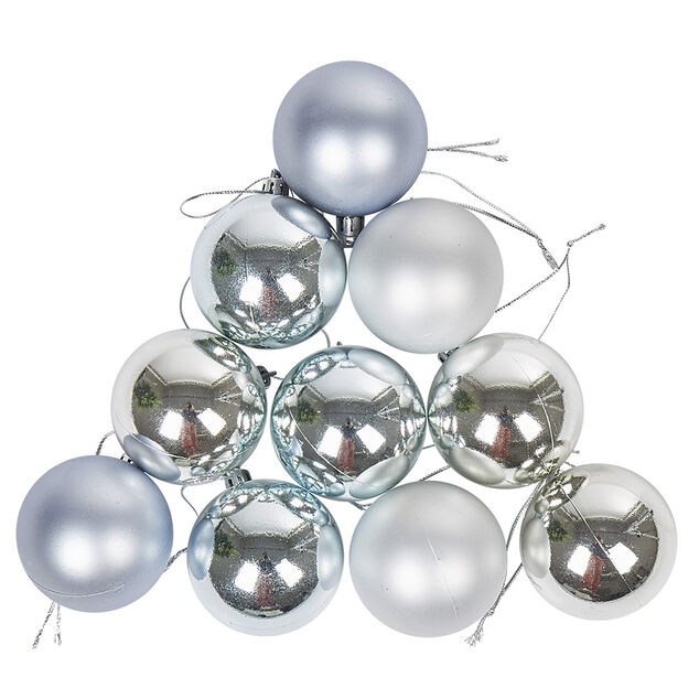 Boule de No&euml;l bleu et argent&eacute; x10