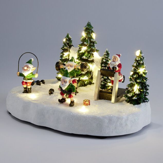 Village de No&euml;l LED sc&egrave;ne activit&eacute; sport du P&egrave;re No&euml;l 23x15xH14cm