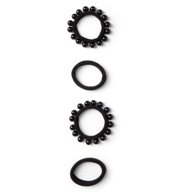 Lot de 4 &eacute;lastiques &agrave; cheveux avec perles polyester noir