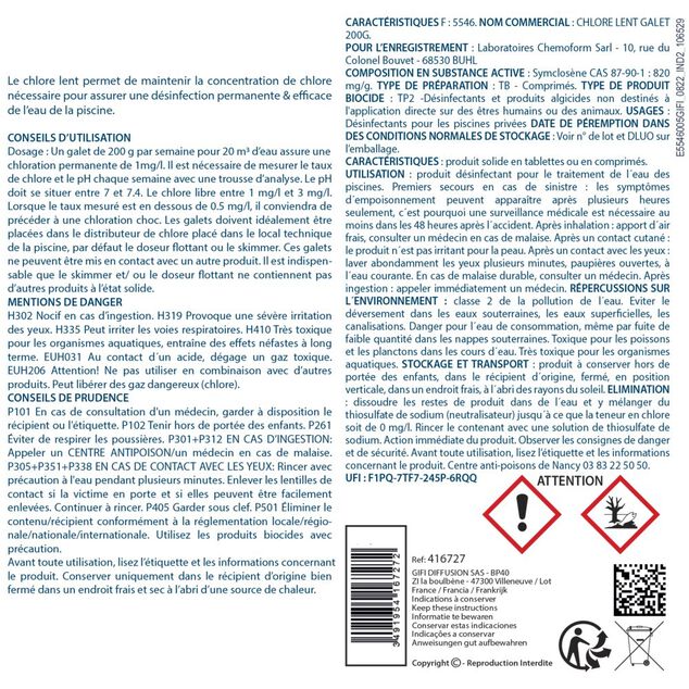 Chlore lent piscine galets 200g Aquaway 5kg