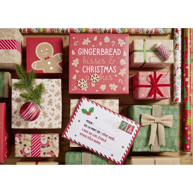 Papier cadeau No&euml;l kraft rouleau 2m motif traditionnel (6 mod&egrave;les)