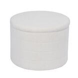 Pouf coffre de rangement rond blanc tissu bouclette Clara Ø56xH40cm