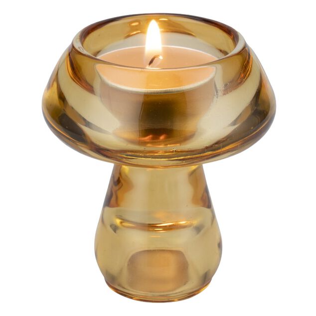 Bougeoir forme champignon verre &Oslash;6XH7 cm (3 mod&egrave;les rouge/vert/jaune)