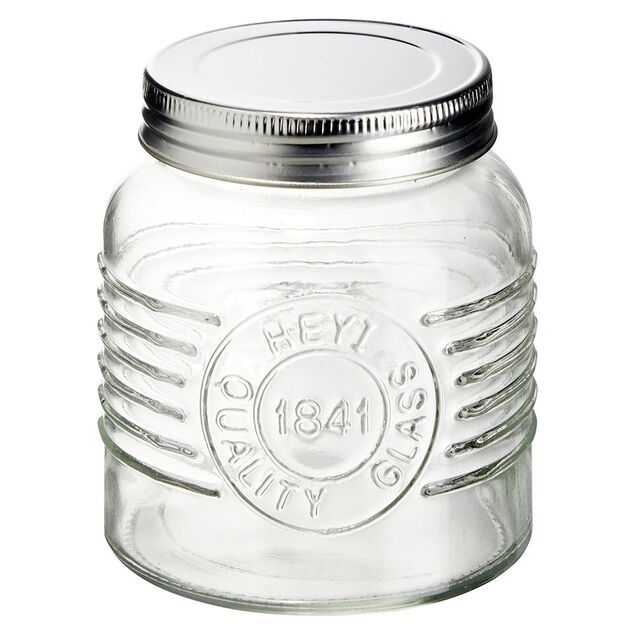 Bocal herm&eacute;tique rond transparent avec couvercle en m&eacute;tal H10 cm