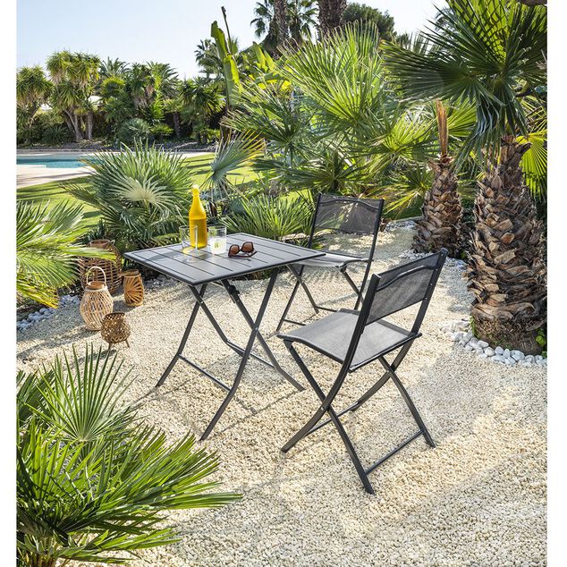 Chaise de jardin pliante London m&eacute;tal textil&egrave;ne gris 45x51xH81cm