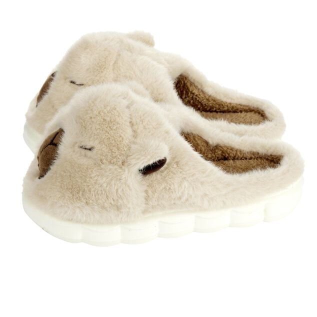 Chaussons peluche capybara beige taille 34 &agrave; 41