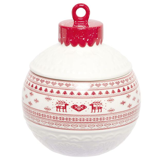 Mini bonbonnière en céramique décor Noël rouge blanc
