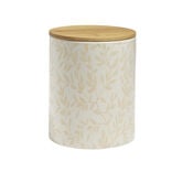 Pot de conservation 1,6L gr&egrave;s motif feuillage couvercle bambou &Oslash;12xH14,5cm