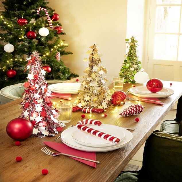 Kit d&eacute;coration de sapin format XL blanc et rouge 25 pi&egrave;ces
