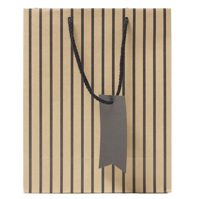 Sac cadeau papier marron &agrave; rayures noires 26x12xH32cm