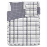 Parure de lit 2 places finition boutons coton &agrave; carreaux gris
