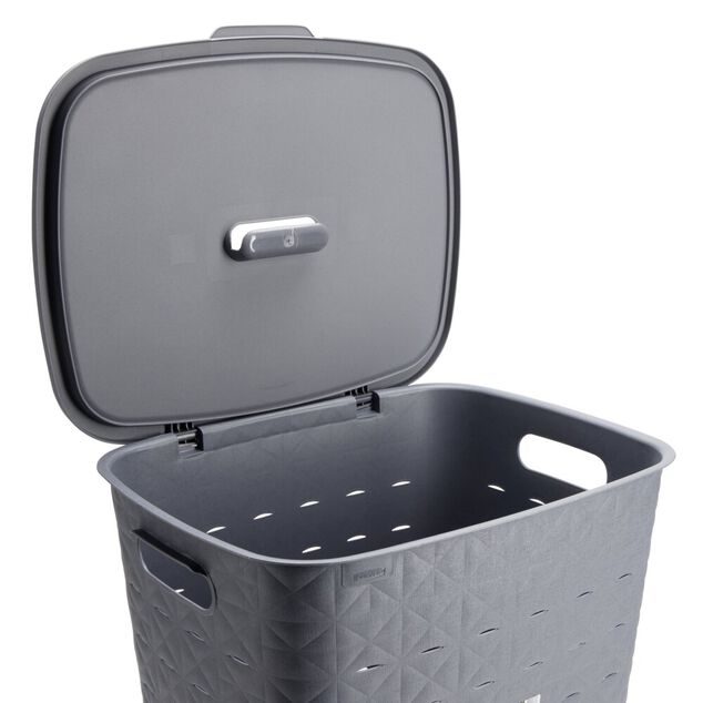 Coffre &agrave; linge plastique gris 56L 43,5x33,5xH60cm