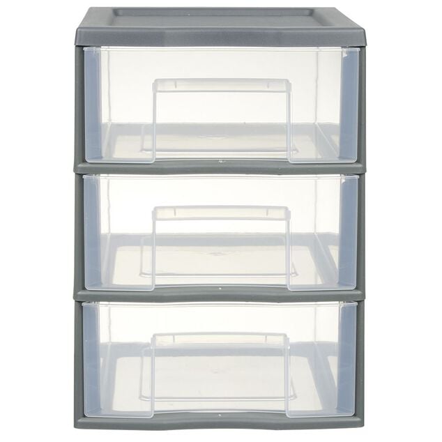 Tour de rangement A5 3 tiroirs grise et transparente 6 L