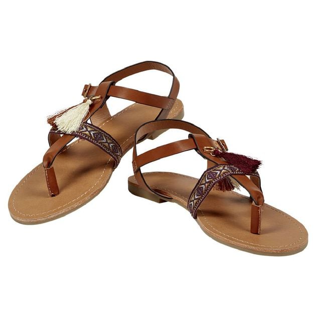 Sandales Femme pompon marron beige T36-40