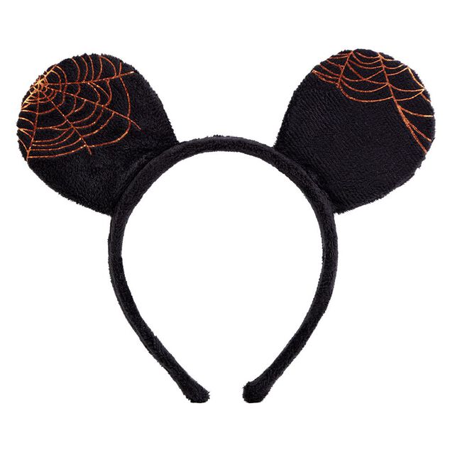 Serre-t&ecirc;te Disney Mickey oreilles motif toile d'araign&eacute;e noir et orange