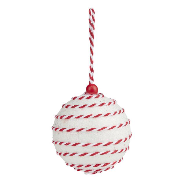 Boule No&euml;l ruban torsad&eacute; &Oslash;8cm rouge et blanc - 2 mod&egrave;les