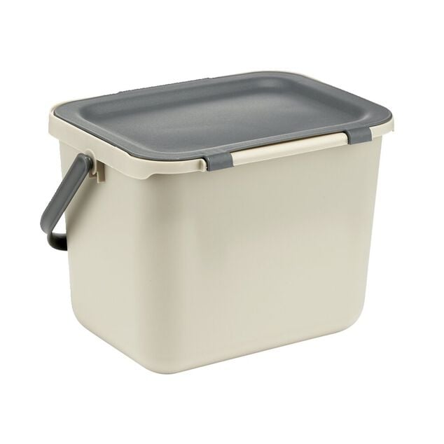 Poubelle &agrave; compost 6L plastique gris et beige 25,5x19xH18,5cm