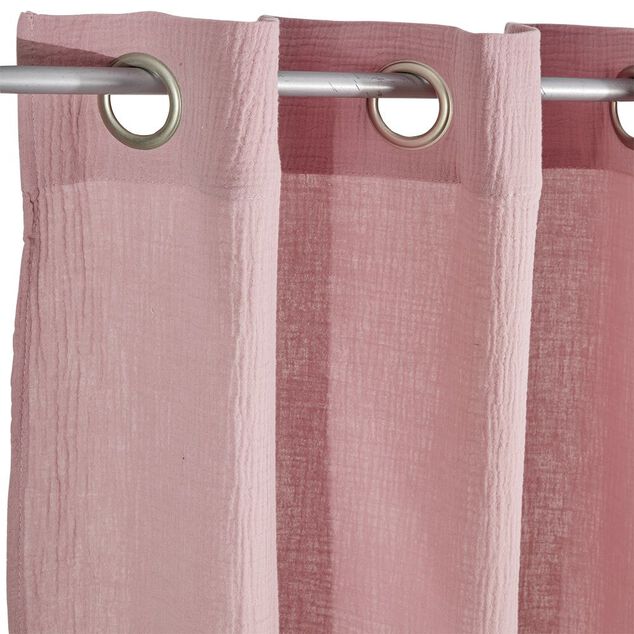 Rideau &agrave; oeillets gaze de coton rose uni 135xL240cm