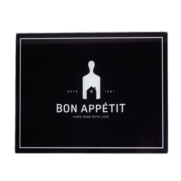 Planche &agrave; d&eacute;couper en verre noir Bon app&eacute;tit 30x38cm