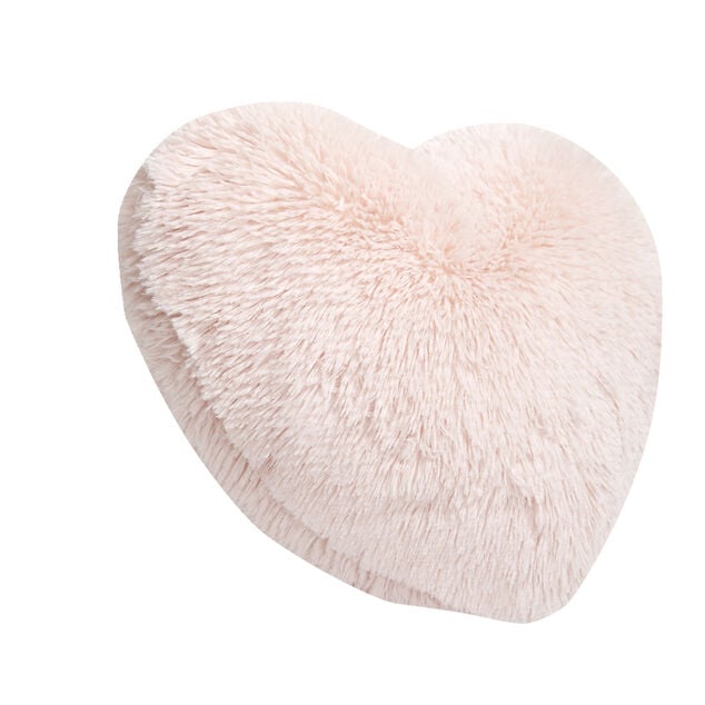 Coussin forme coeur fausse fourrure beige ou rose 42x42cm
