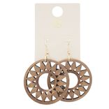 Boucles d'oreilles cr&eacute;oles bois filigrane marron