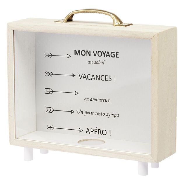 Tirelire bois et verre marron