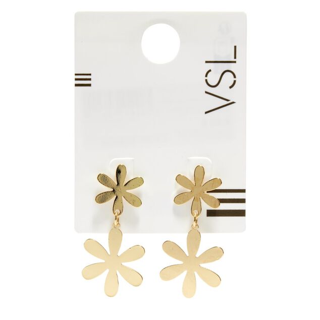 Boucles d'oreilles double fleur m&eacute;tal dor&eacute;