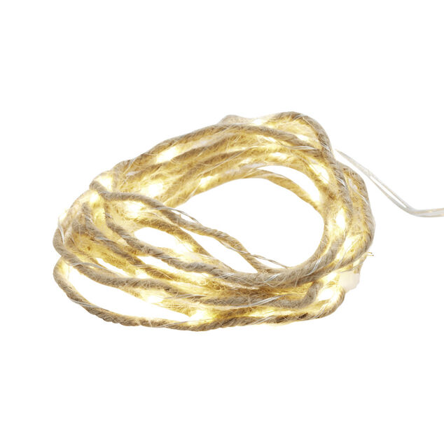 Guirlande lumineuse 20LED &agrave; pile en corde ficelle naturelle 2m