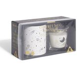 Coffret mug 33cl et bougie motif main blanc et noir
