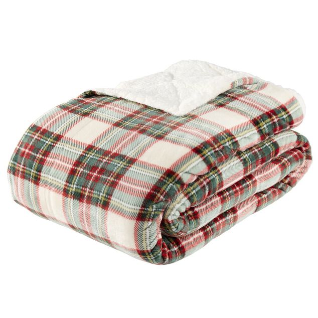 Plaid pilou XL imprim&eacute; motif jacquard L200X180 cm (2 mod&egrave;les rouge ou beige)