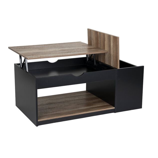 Table basse relevable Laura bois et m&eacute;tal noir 110x60xH45&agrave;57cm