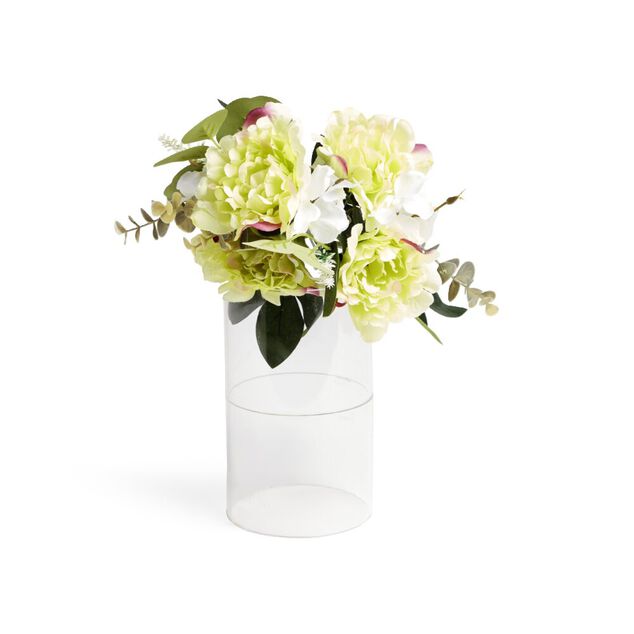 Fleur artificielle piquet pivoine/hortensia/eucalyptus orange &Oslash;20xH40cm
