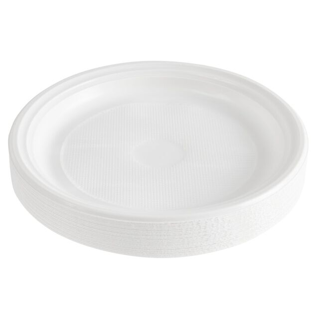 Assiette plastique x50 ronde r&eacute;utilisable blanche &Oslash;20,5cm