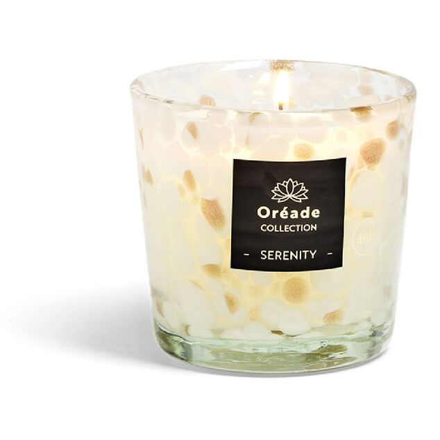Bougie en verre souffl&eacute; S&eacute;r&eacute;nit&eacute; 46h &Oslash;10xH10cm blanche