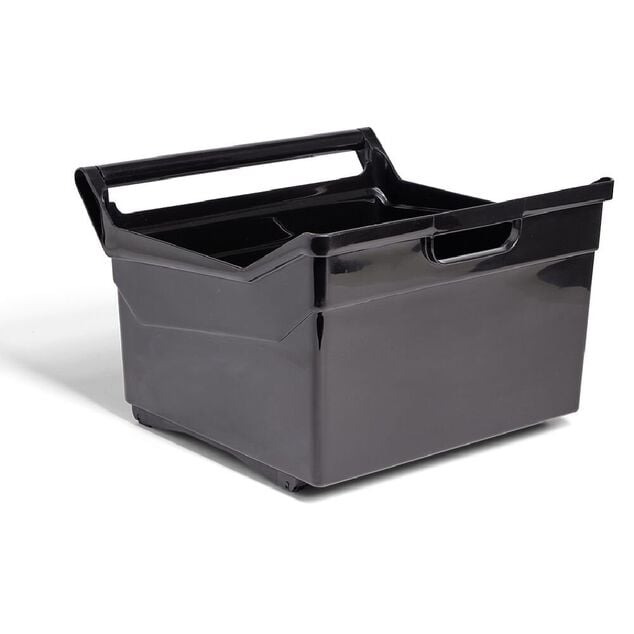 Bac de rangement plastique avec poign&eacute;es et roues 36x18xH28cm