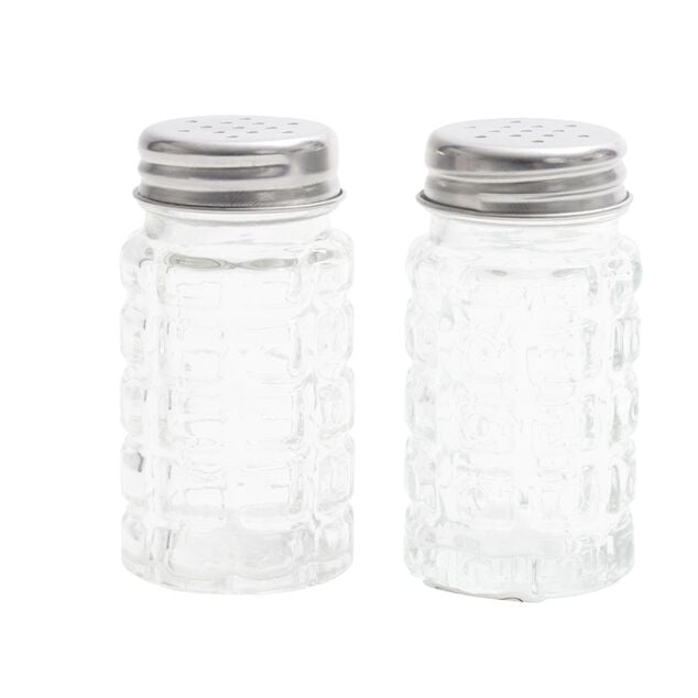 Sali&egrave;re et poivri&egrave;re de table en verre et inox 50ml