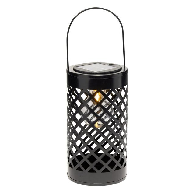 Lanterne solaire cylindrique m&eacute;tal marron &Oslash;11xH20cm