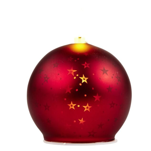 Bougie lumineuse forme boule de Noël en verre rouge Ø10xH13cm