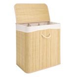 Coffre &agrave; linge 3 compartiments ext&eacute;rieur bambou doublure polyester beige 150L