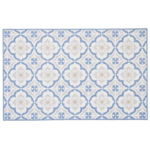 Tapis de cuisine imprim&eacute; carreau de ciment bleu et blanc 80x50cm