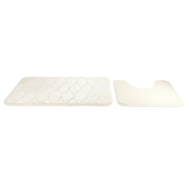 Ensemble tapis de douche m&eacute;moire de forme 45x75cm et WC 40x50cm beige