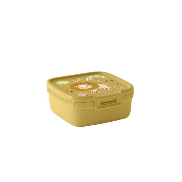 Lunchbox boîte à goûter 0,9L compartimentée motif lion plastique jaune 15x14,5xH6cm