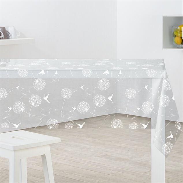 Nappe rectangulaire cristal transparent motif oiseaux blancs 140x240 cm