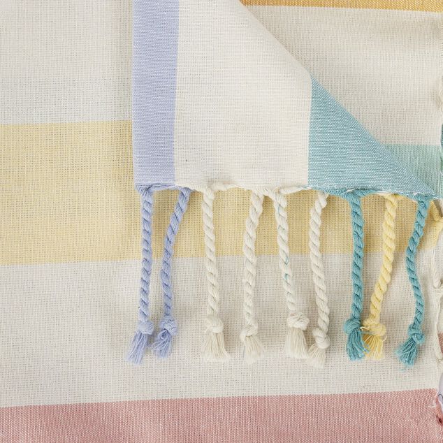 Fouta de plage 1 personne coton bayad&egrave;re rayures color&eacute;es 92x165cm