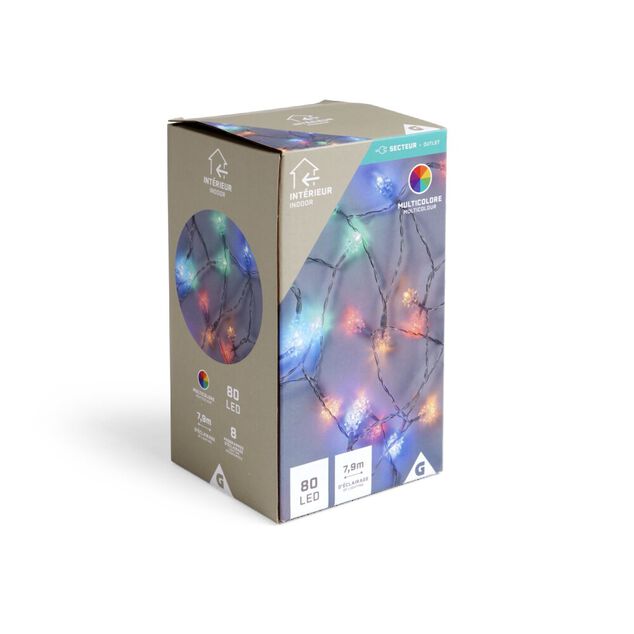 Guirlande lumineuse intérieur diamant 80LED multicolores 7,9m
