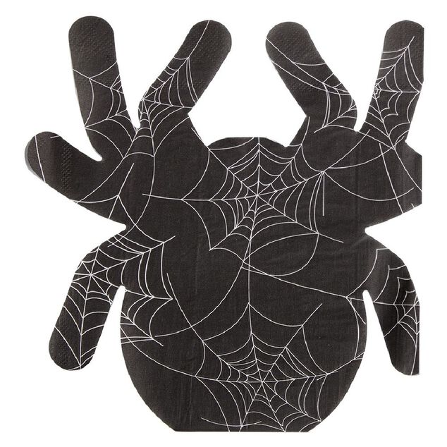 Serviette papier Halloween forme araign&eacute;e noir x20