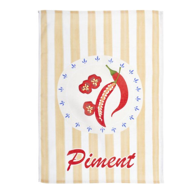 Torchon x2 coton motif tomates et piments 45x65cm