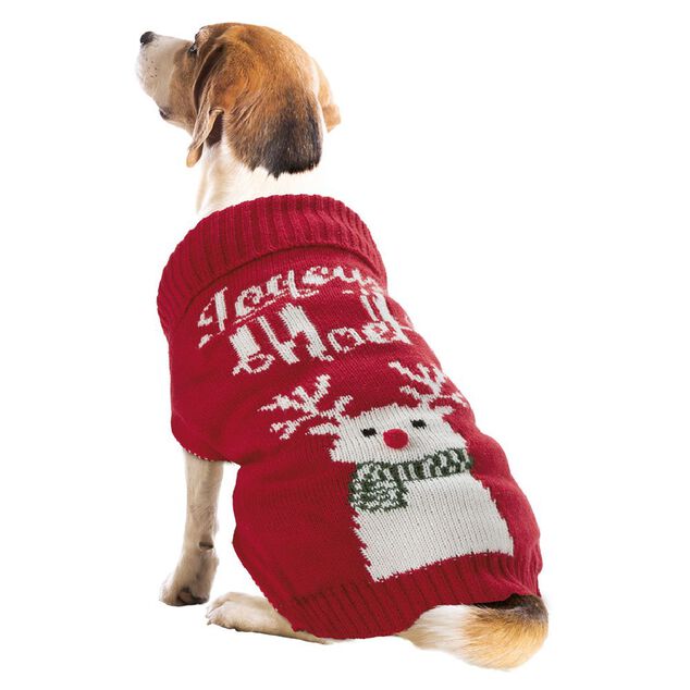 Pull de No&euml;l pour chien motif renne rouge blanc taille M